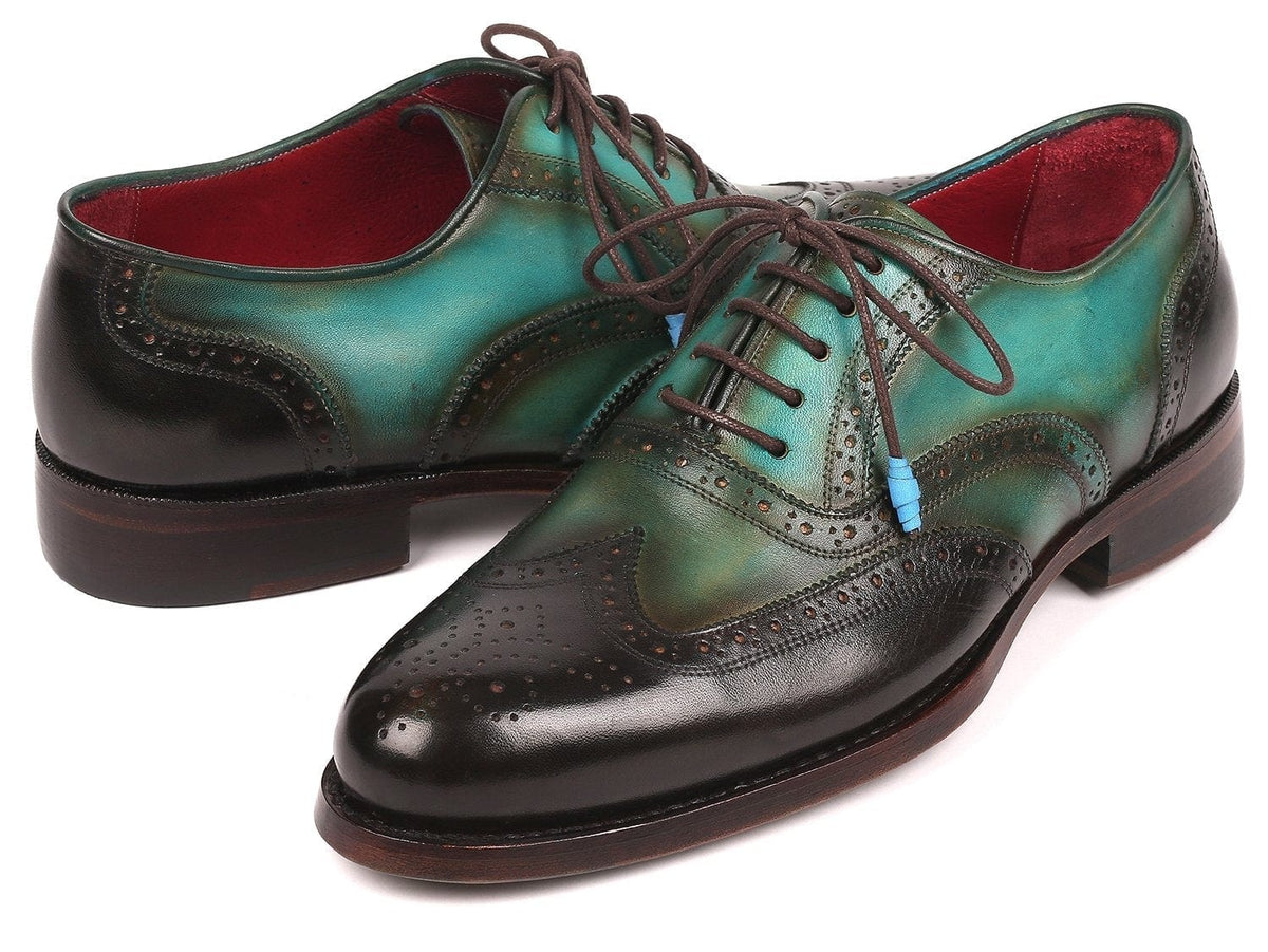 PAUL PARKMAN Paul Parkman Brown & Green Wingtip Oxfords Goodyear Welted (ID#027-BRWGRN)