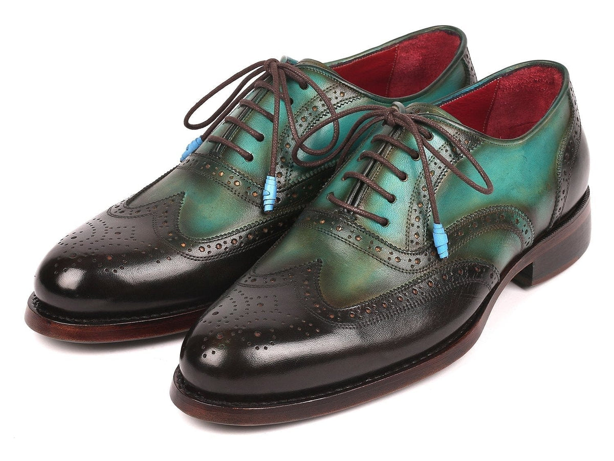 PAUL PARKMAN Paul Parkman Brown & Green Wingtip Oxfords Goodyear Welted (ID#027-BRWGRN)