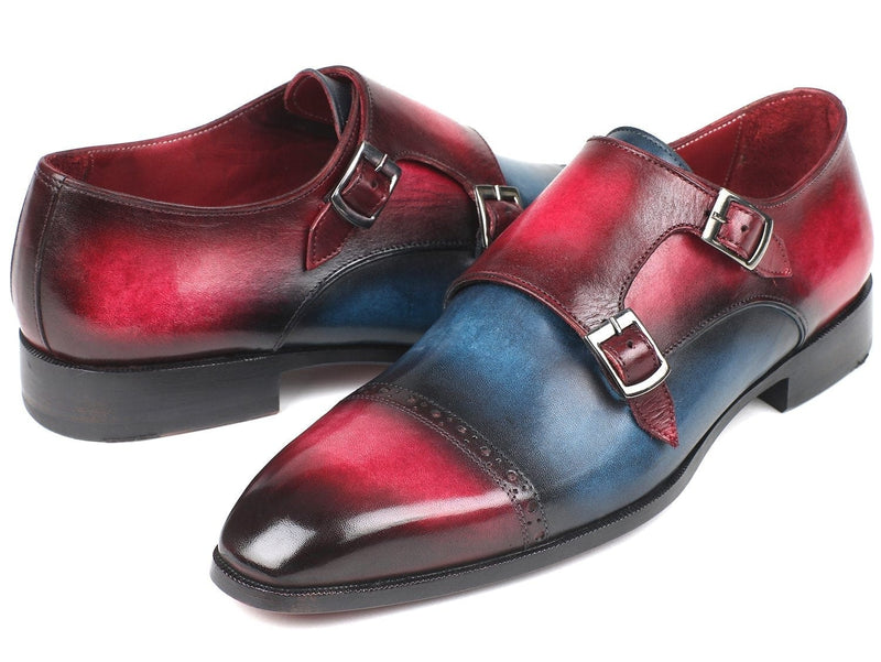 PAUL PARKMAN Paul Parkman Captoe Double Monkstraps Blue & Fuxia (ID#045BFX81)