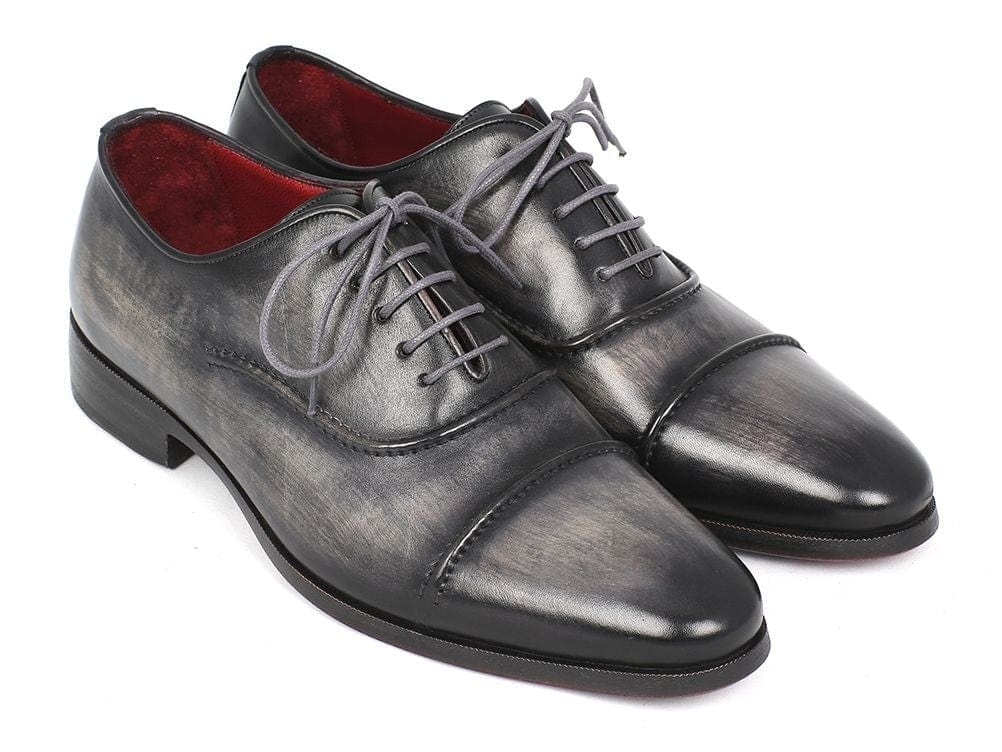 PAUL PARKMAN Paul Parkman Captoe Oxfords Gray & Black Hand Painted Shoes (ID#077-GRY)