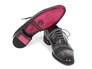 PAUL PARKMAN Paul Parkman Captoe Oxfords Gray & Black Hand Painted Shoes (ID#077-GRY)