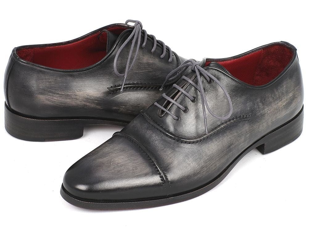 PAUL PARKMAN Paul Parkman Captoe Oxfords Gray & Black Hand Painted Shoes (ID#077-GRY)