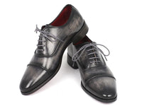 PAUL PARKMAN Paul Parkman Captoe Oxfords Gray & Black Hand Painted Shoes (ID#077-GRY)