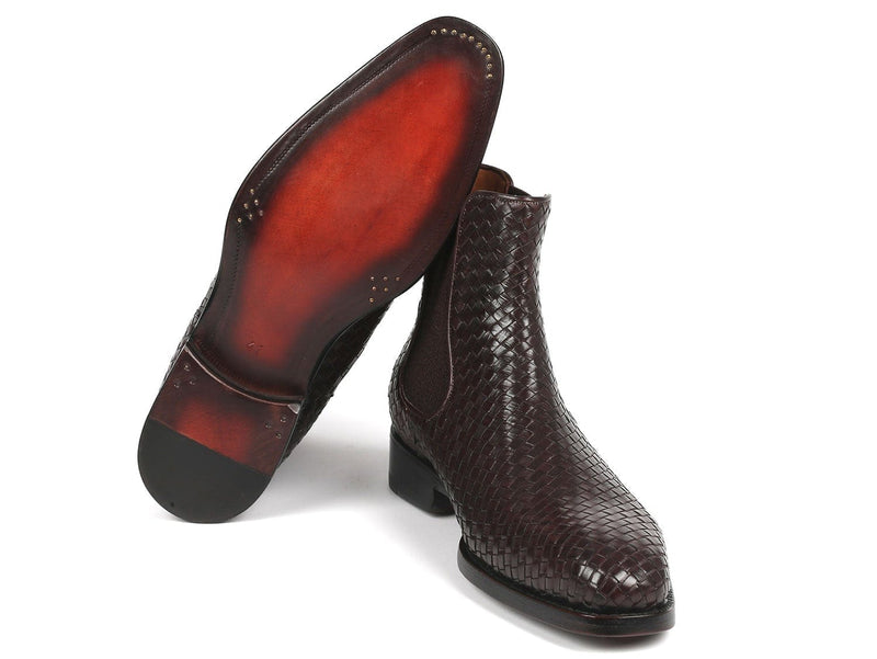 PAUL PARKMAN Paul Parkman Chocolate Brown Woven Leather Chelsea Boots (ID#92WN87-BRW)