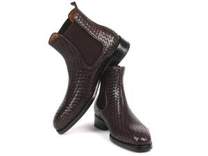 PAUL PARKMAN Paul Parkman Chocolate Brown Woven Leather Chelsea Boots (ID#92WN87-BRW)