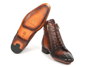 PAUL PARKMAN Paul Parkman Crocodile Textured Calfskin Handmade Zipper Boots (ID#88APK87)