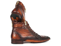 PAUL PARKMAN Paul Parkman Crocodile Textured Calfskin Handmade Zipper Boots (ID#88APK87)