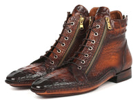 PAUL PARKMAN Paul Parkman Crocodile Textured Calfskin Handmade Zipper Boots (ID#88APK87)