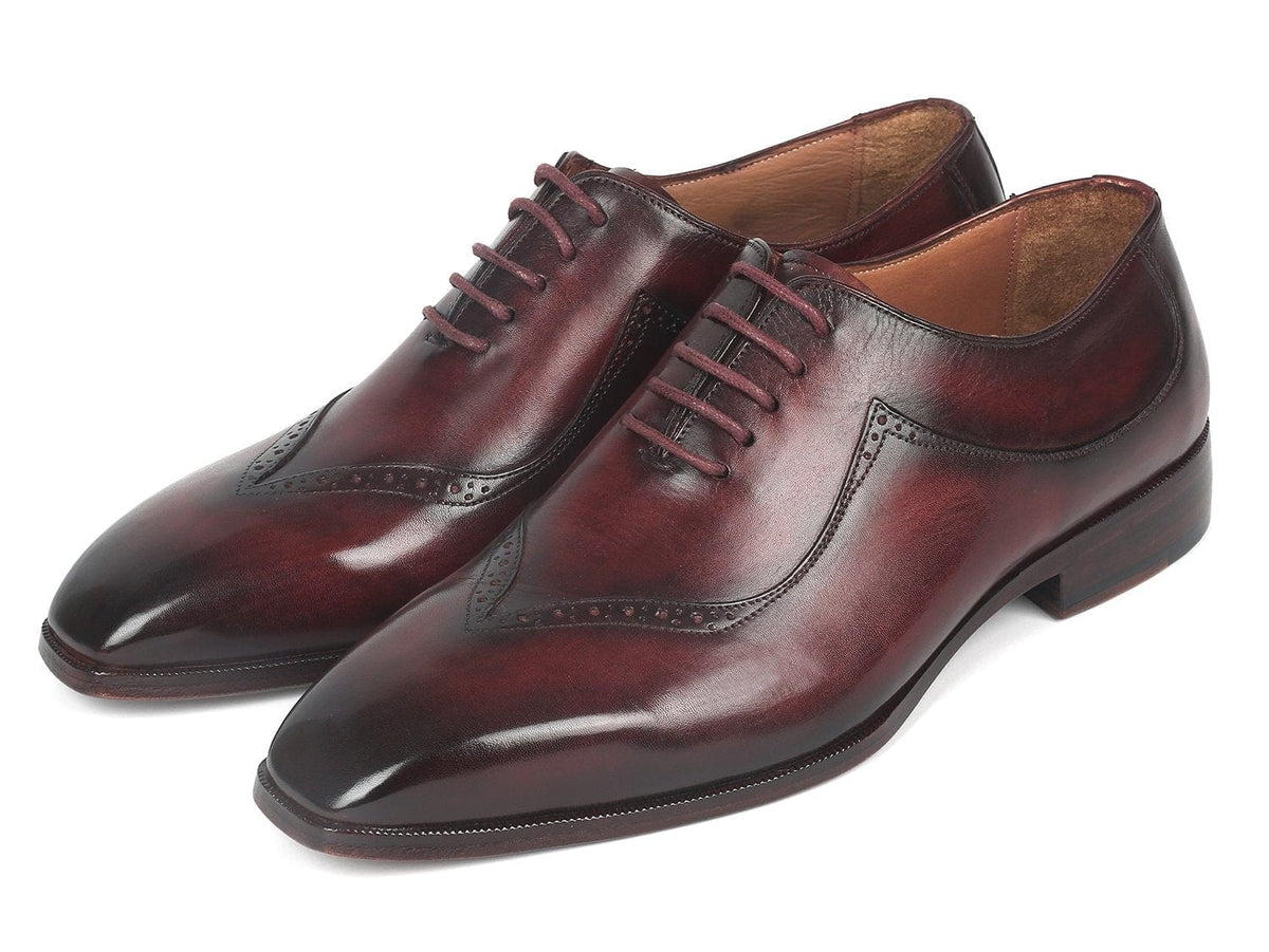 PAUL PARKMAN Paul Parkman Dark Bordeaux Hand-Painted Men's Oxfrods (ID#35BRD25)