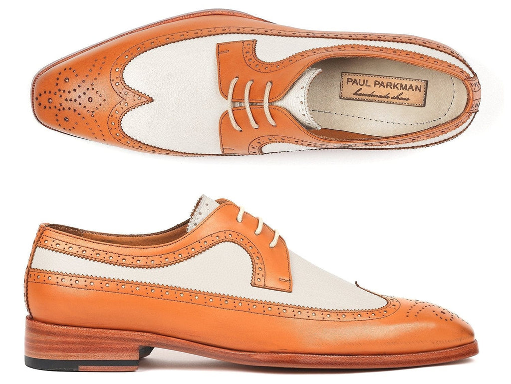 PAUL PARKMAN Paul Parkman Dual Tone Wingtip Derby Shoes Cognac & Cream (ID#924CC55)
