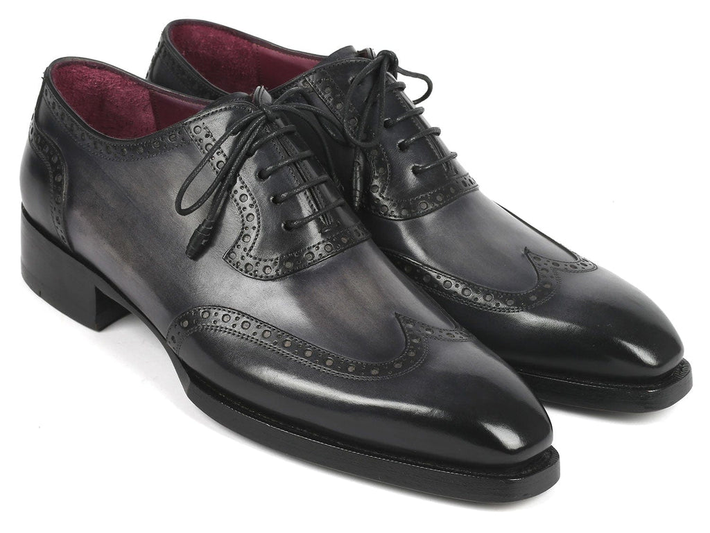 PAUL PARKMAN Paul Parkman Goodyear Welted Men's Wingtip Oxfords Black & Gray (ID#6819-GRY)