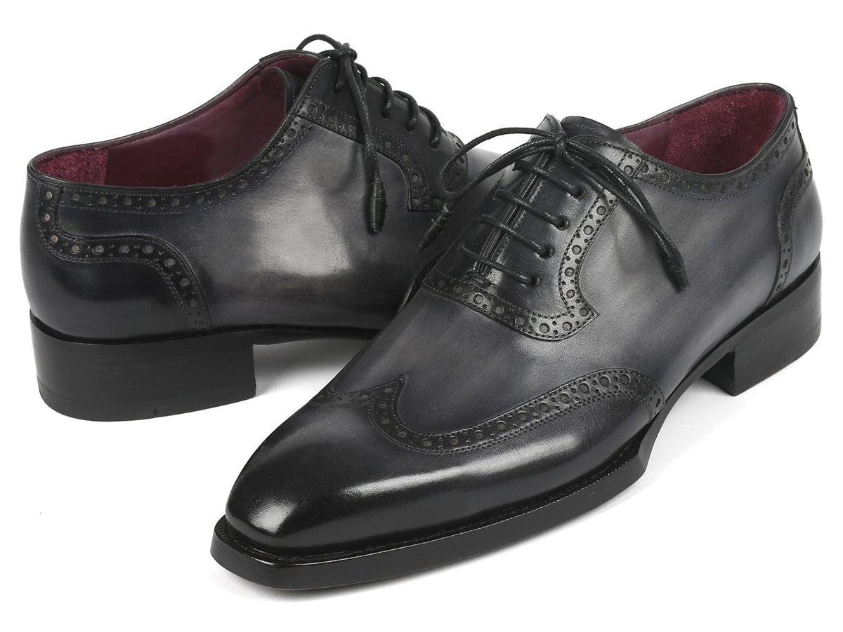 PAUL PARKMAN Paul Parkman Goodyear Welted Men's Wingtip Oxfords Black & Gray (ID#6819-GRY)