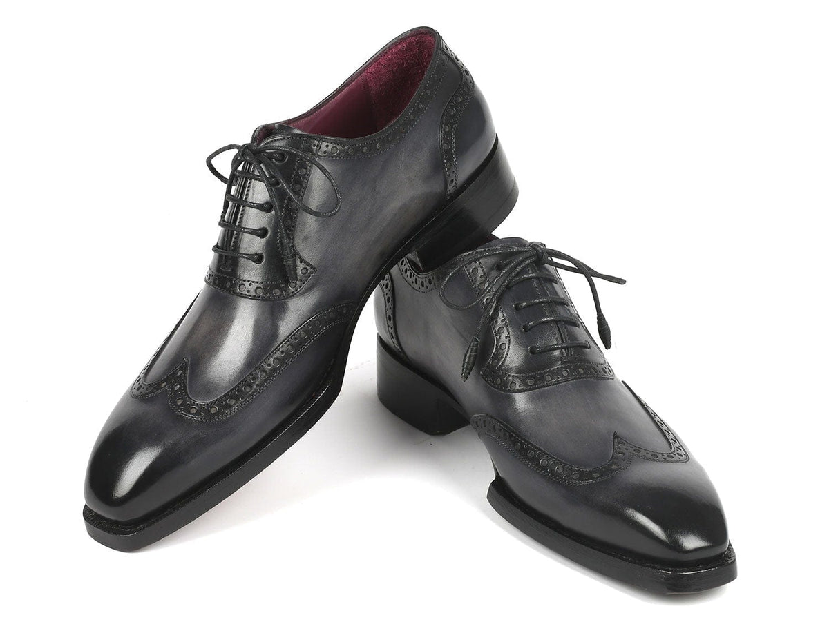 PAUL PARKMAN Paul Parkman Goodyear Welted Men's Wingtip Oxfords Black & Gray (ID#6819-GRY)