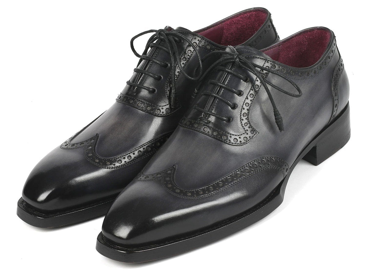 PAUL PARKMAN Paul Parkman Goodyear Welted Men's Wingtip Oxfords Black & Gray (ID#6819-GRY)