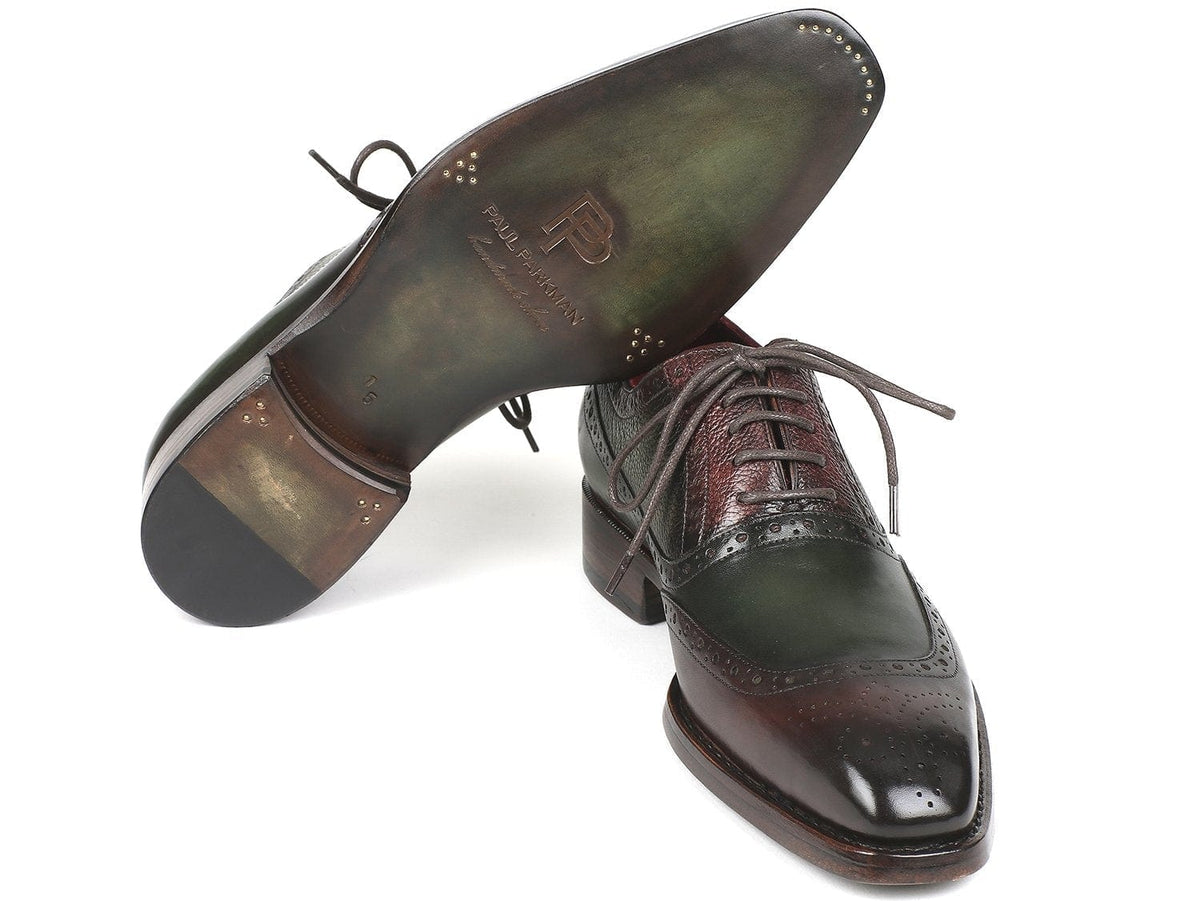 PAUL PARKMAN Paul Parkman Goodyear Welted Oxfords Brown & Green (ID#BW926GR)