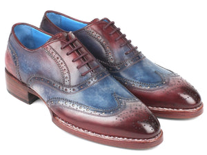 PAUL PARKMAN Paul Parkman Goodyear Welted Two Tone Wingtip Oxfords Blue & Bordeaux (ID#27LD77)