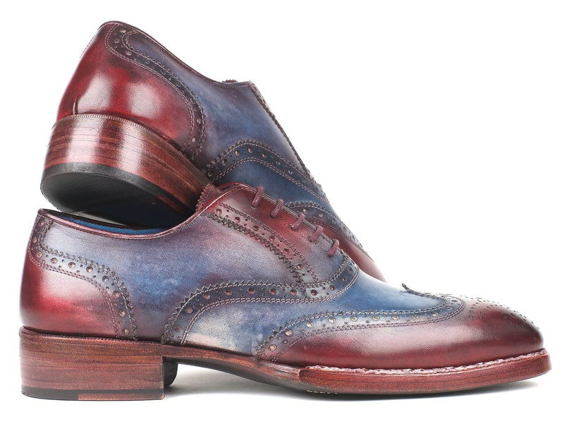 PAUL PARKMAN Paul Parkman Goodyear Welted Two Tone Wingtip Oxfords Blue & Bordeaux (ID#27LD77)