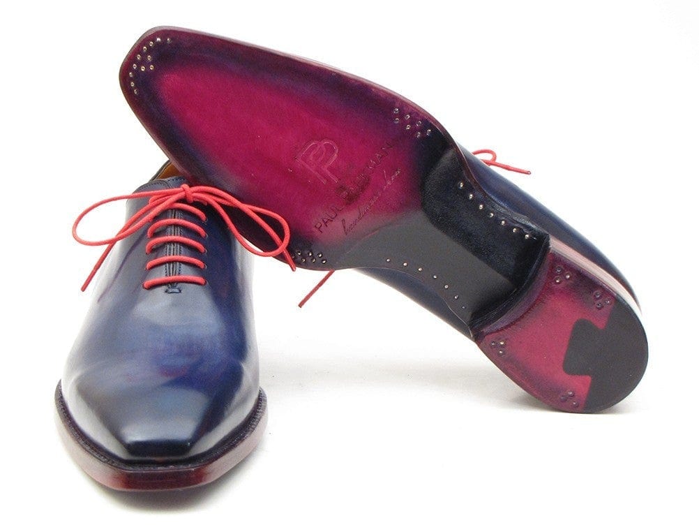 PAUL PARKMAN Paul Parkman Goodyear Welted Wholecut Oxfords Navy Blue Hand-Painted (ID#044CR)