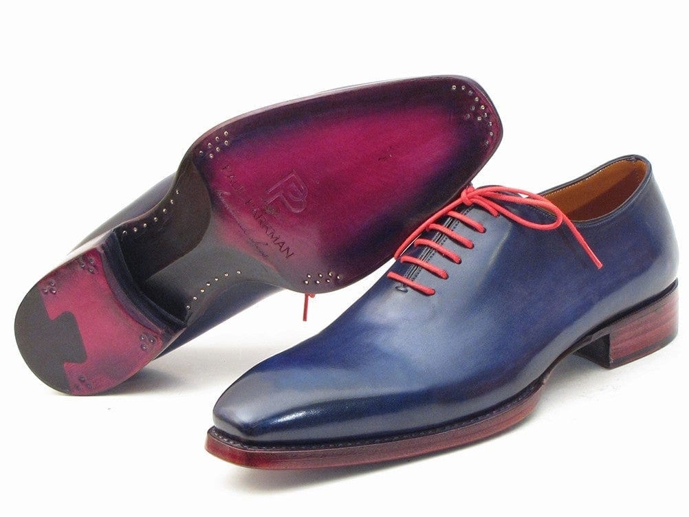 PAUL PARKMAN Paul Parkman Goodyear Welted Wholecut Oxfords Navy Blue Hand-Painted (ID#044CR)