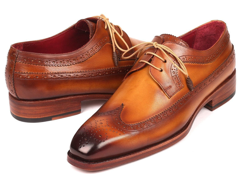 PAUL PARKMAN Paul Parkman Goodyear Welted Wingtip Derby Shoes Camel (ID#511C74)