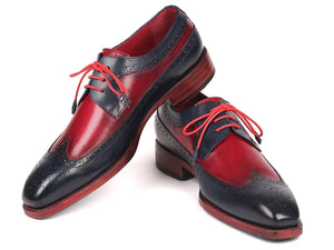 PAUL PARKMAN Paul Parkman Goodyear Welted Wingtip Derby Shoes Navy & Bordeaux (ID#511N85)
