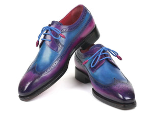 PAUL PARKMAN Paul Parkman Goodyear Welted Wingtip Derby Shoes Purple & Blue (ID#511V63)