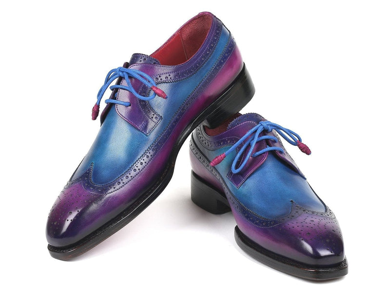 PAUL PARKMAN Paul Parkman Goodyear Welted Wingtip Derby Shoes Purple & Blue (ID#511V63)