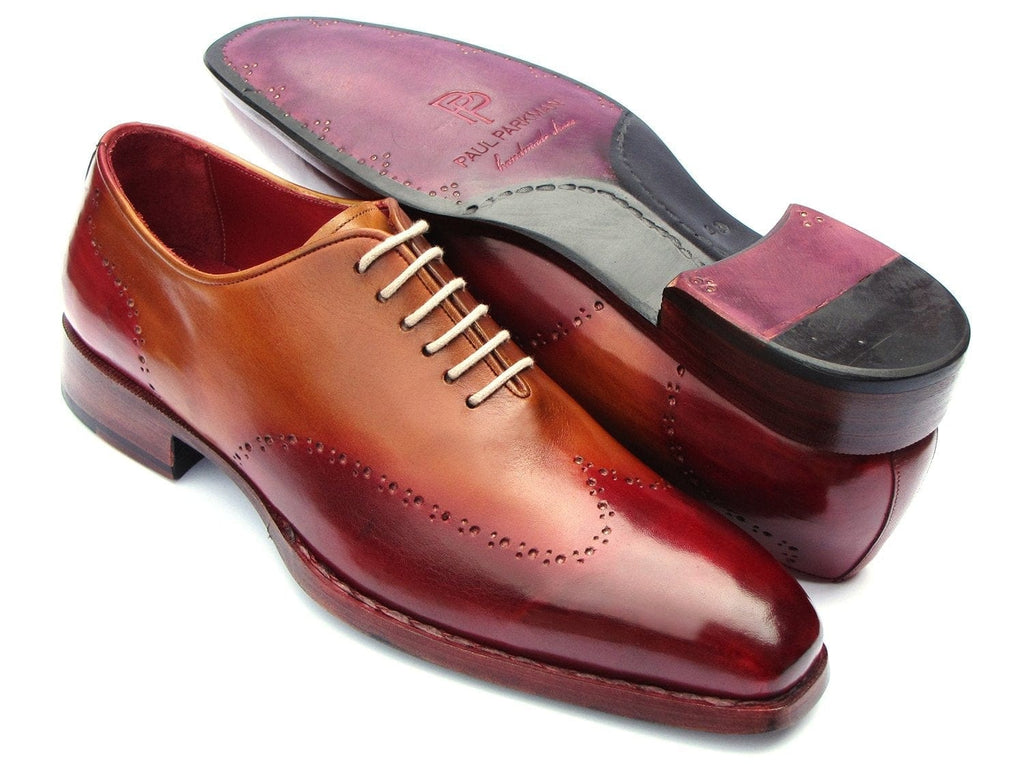 PAUL PARKMAN Paul Parkman Goodyear Welted Wingtip Oxfords Bordeaux & Camel (ID#081-RDT)