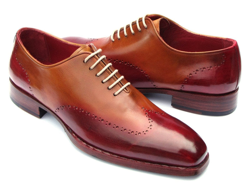 PAUL PARKMAN Paul Parkman Goodyear Welted Wingtip Oxfords Bordeaux & Camel (ID#081-RDT)