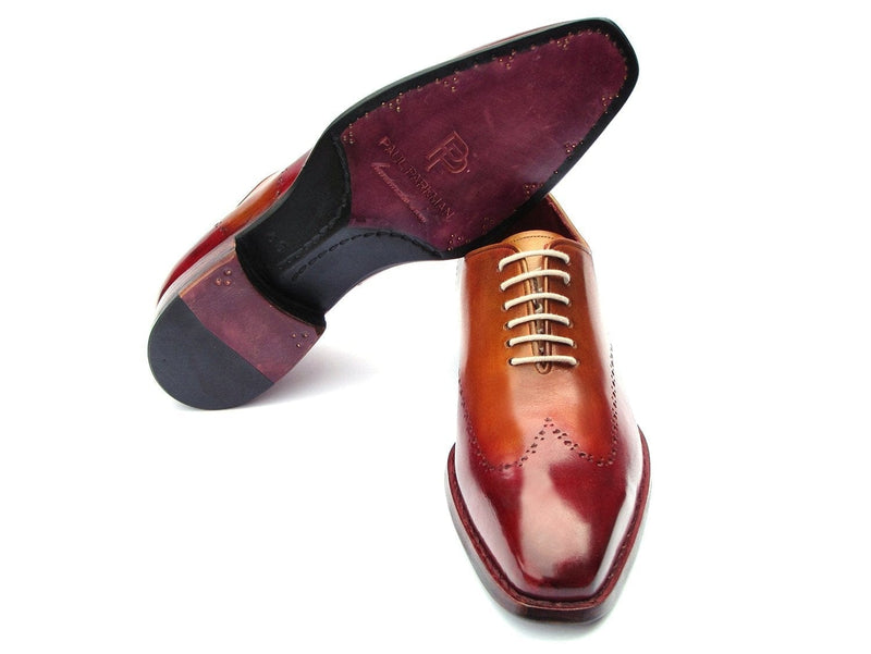 PAUL PARKMAN Paul Parkman Goodyear Welted Wingtip Oxfords Bordeaux & Camel (ID#081-RDT)