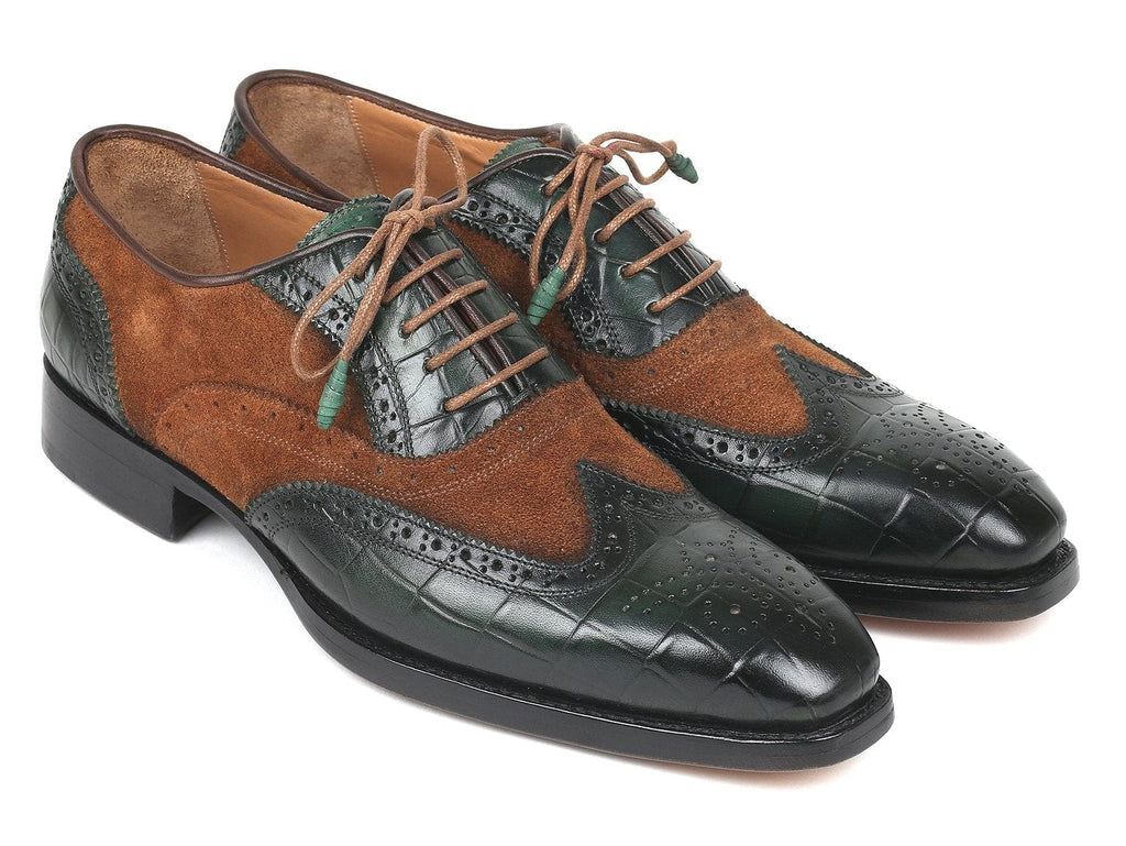 PAUL PARKMAN Paul Parkman Goodyear Welted Wingtip Oxfords Brown & Green (ID#9941-BWG)