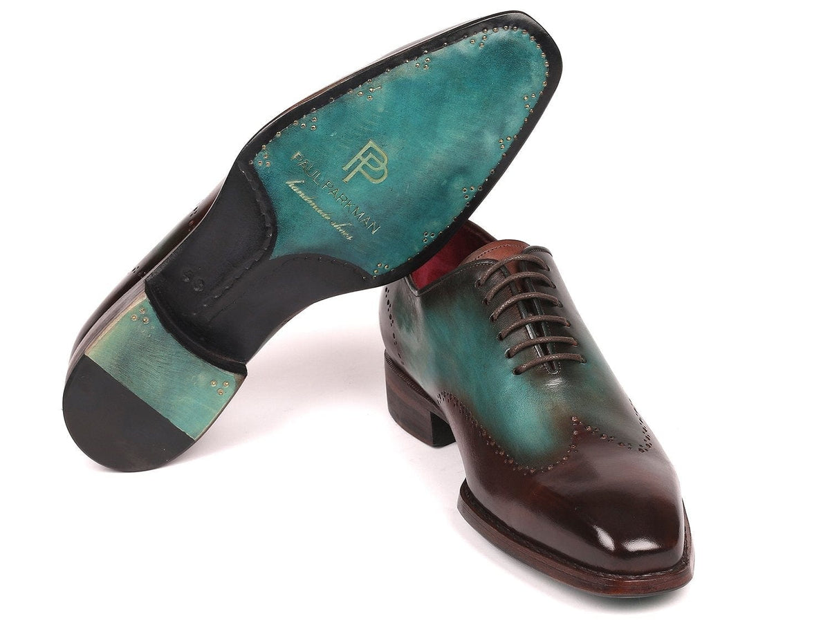 PAUL PARKMAN Paul Parkman Goodyear Welted Wingtip Oxfords Brown & Turquoise (ID#081-BTQ)