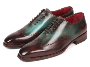 PAUL PARKMAN Paul Parkman Goodyear Welted Wingtip Oxfords Brown & Turquoise (ID#081-BTQ)