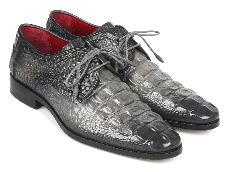 PAUL PARKMAN Paul Parkman Gray Crocodile Embossed Calfskin Derby Shoes (ID#1438GRY)