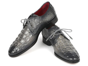 PAUL PARKMAN Paul Parkman Gray Crocodile Embossed Calfskin Derby Shoes (ID#1438GRY)