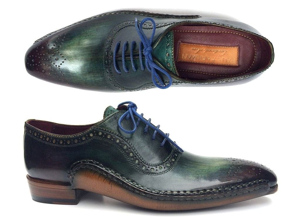 PAUL PARKMAN Paul Parkman Green & Purple Handmade Oxfords (ID#OPK215C)