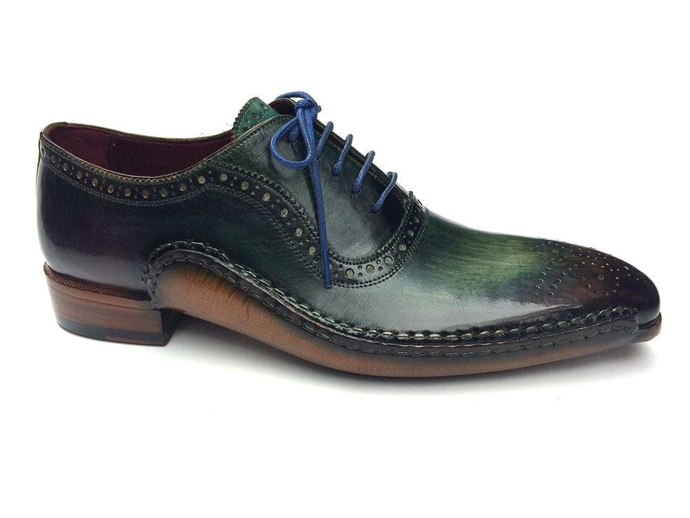 PAUL PARKMAN Paul Parkman Green & Purple Handmade Oxfords (ID#OPK215C)