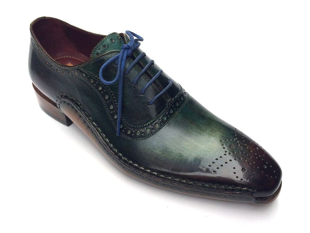 PAUL PARKMAN Paul Parkman Green & Purple Handmade Oxfords (ID#OPK215C)