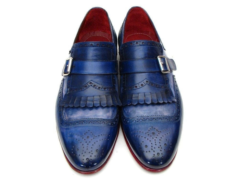 PAUL PARKMAN Paul Parkman Kiltie Monkstrap Shoes Dual Tone Blue Leather (ID#12BL78)