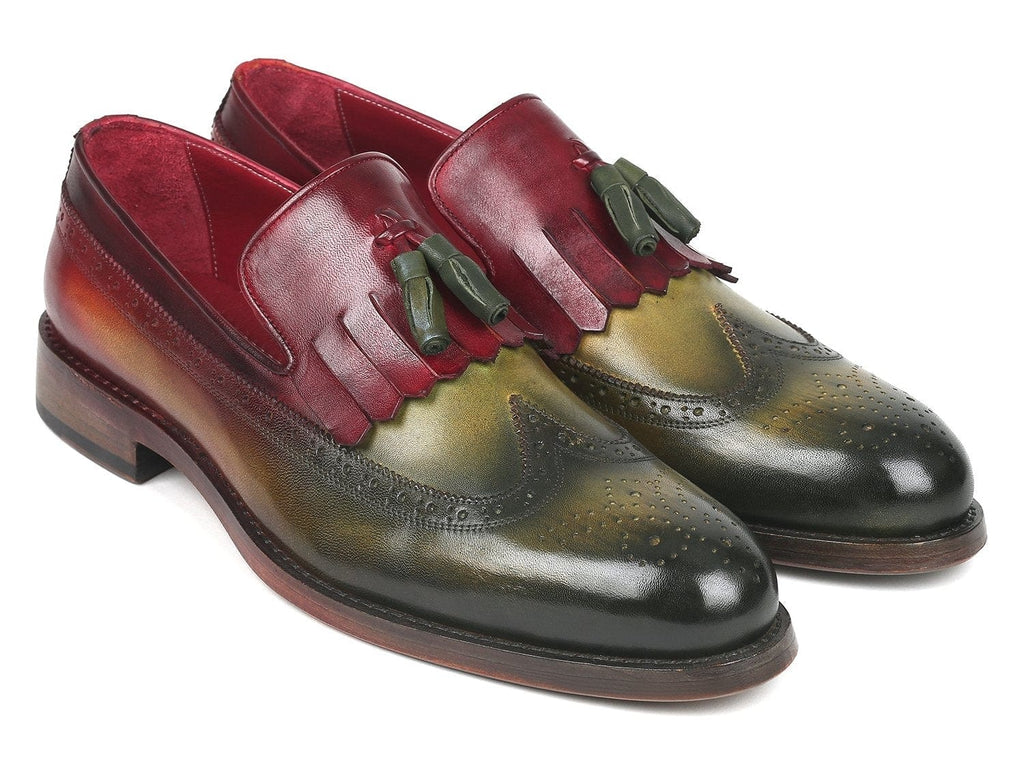 PAUL PARKMAN Paul Parkman Kiltie Tassel Loafer Green & Bordeaux (ID#KT39RD)