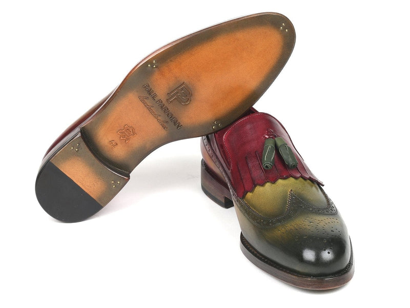 PAUL PARKMAN Paul Parkman Kiltie Tassel Loafer Green & Bordeaux (ID#KT39RD)