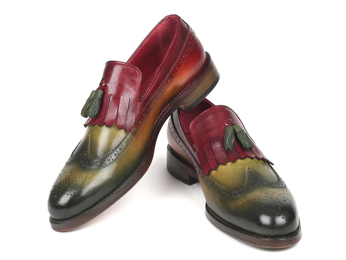 PAUL PARKMAN Paul Parkman Kiltie Tassel Loafer Green & Bordeaux (ID#KT39RD)
