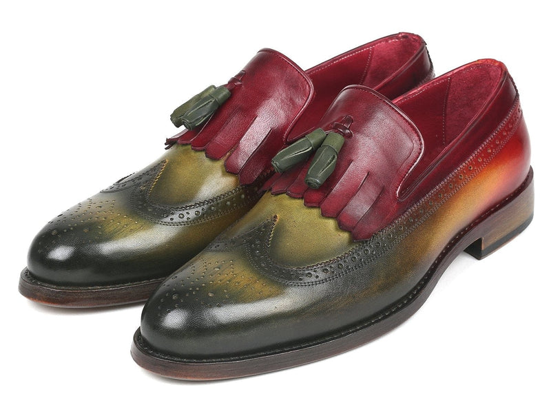 PAUL PARKMAN Paul Parkman Kiltie Tassel Loafer Green & Bordeaux (ID#KT39RD)