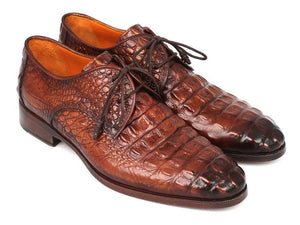 PAUL PARKMAN Paul Parkman Light Brown Crocodile Embossed Calfskin Derby Shoes (ID#1438TAB)