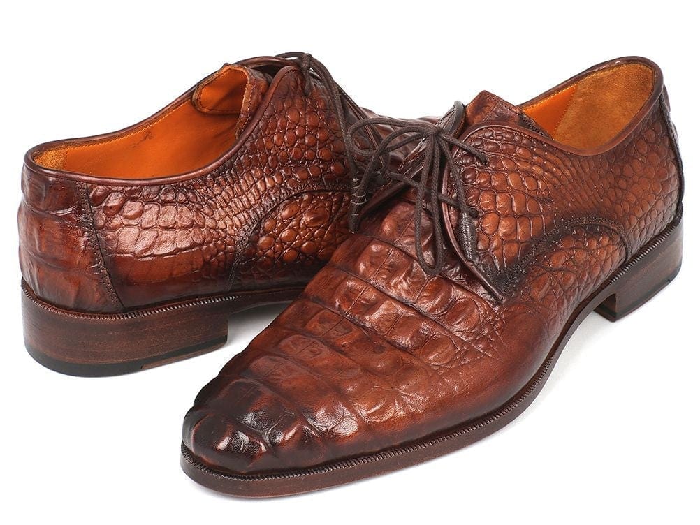 PAUL PARKMAN Paul Parkman Light Brown Crocodile Embossed Calfskin Derby Shoes (ID#1438TAB)