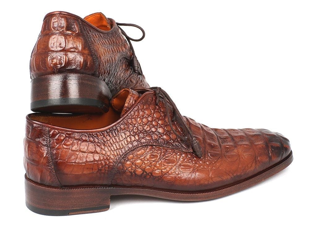 PAUL PARKMAN Paul Parkman Light Brown Crocodile Embossed Calfskin Derby Shoes (ID#1438TAB)