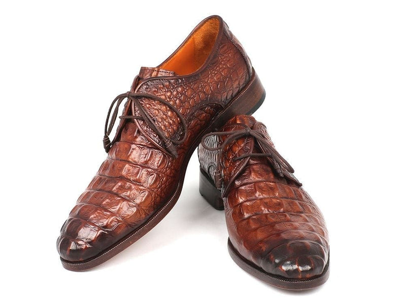 PAUL PARKMAN Paul Parkman Light Brown Crocodile Embossed Calfskin Derby Shoes (ID#1438TAB)