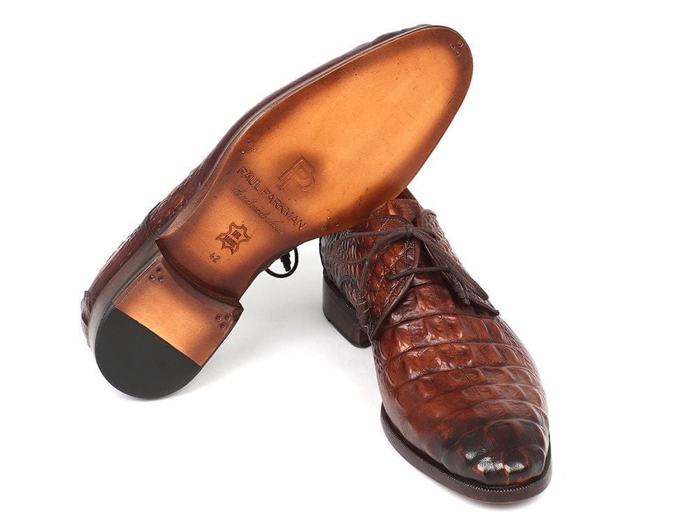 PAUL PARKMAN Paul Parkman Light Brown Crocodile Embossed Calfskin Derby Shoes (ID#1438TAB)