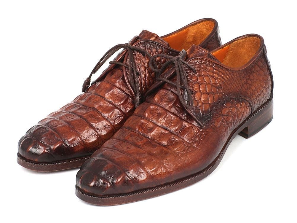 PAUL PARKMAN Paul Parkman Light Brown Crocodile Embossed Calfskin Derby Shoes (ID#1438TAB)