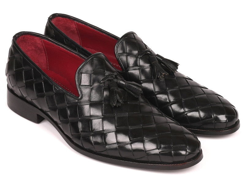 PAUL PARKMAN Paul Parkman Men's Big Braided Tassel Loafers Black (ID#6623-BLK)